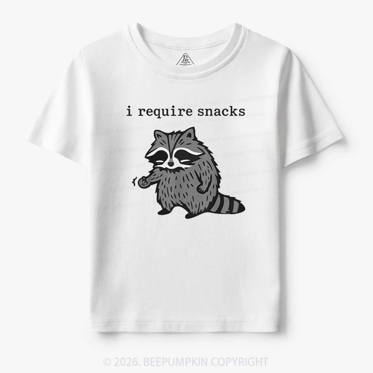 I Require Snacks Raccoon Toddler&Kid's Tees