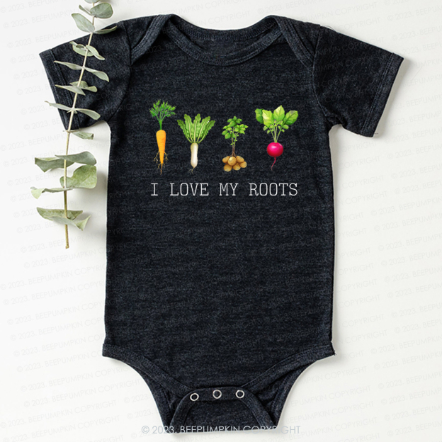 Vegetable I Love My Roots Bodysuit For Baby