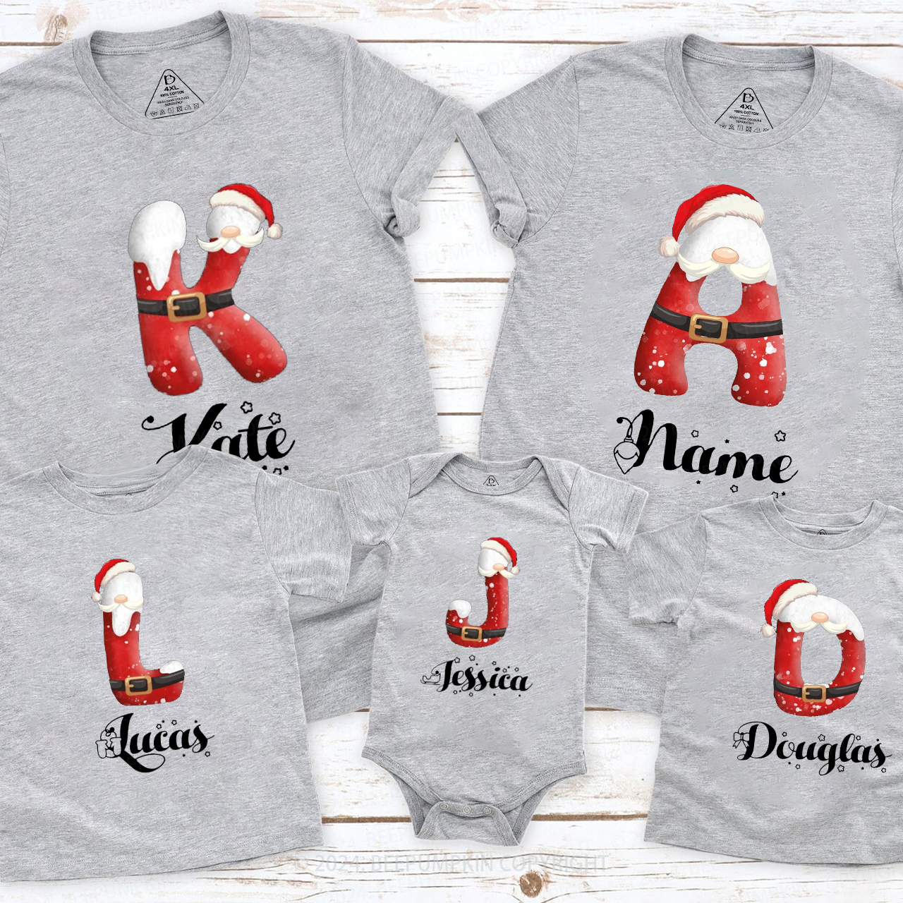 Personalized Name Christmas Christmas Family Matching T-Shirts Beepumpkin