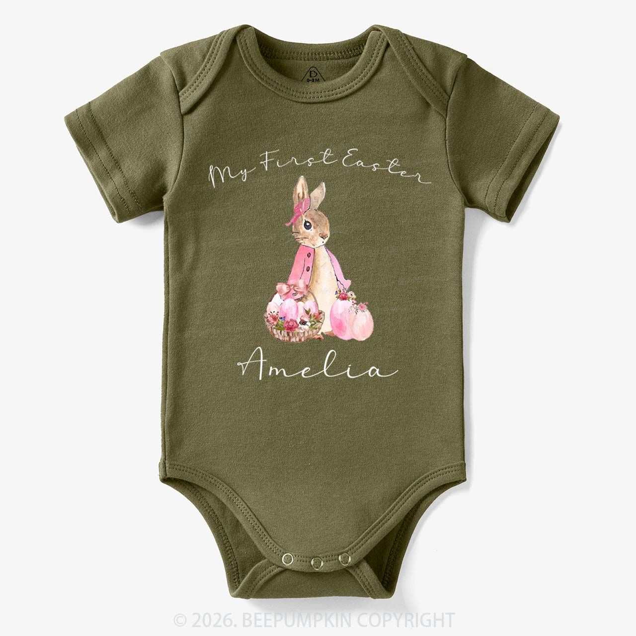 Personalized Pink Hop Into My First Easter Baby Bodysuit