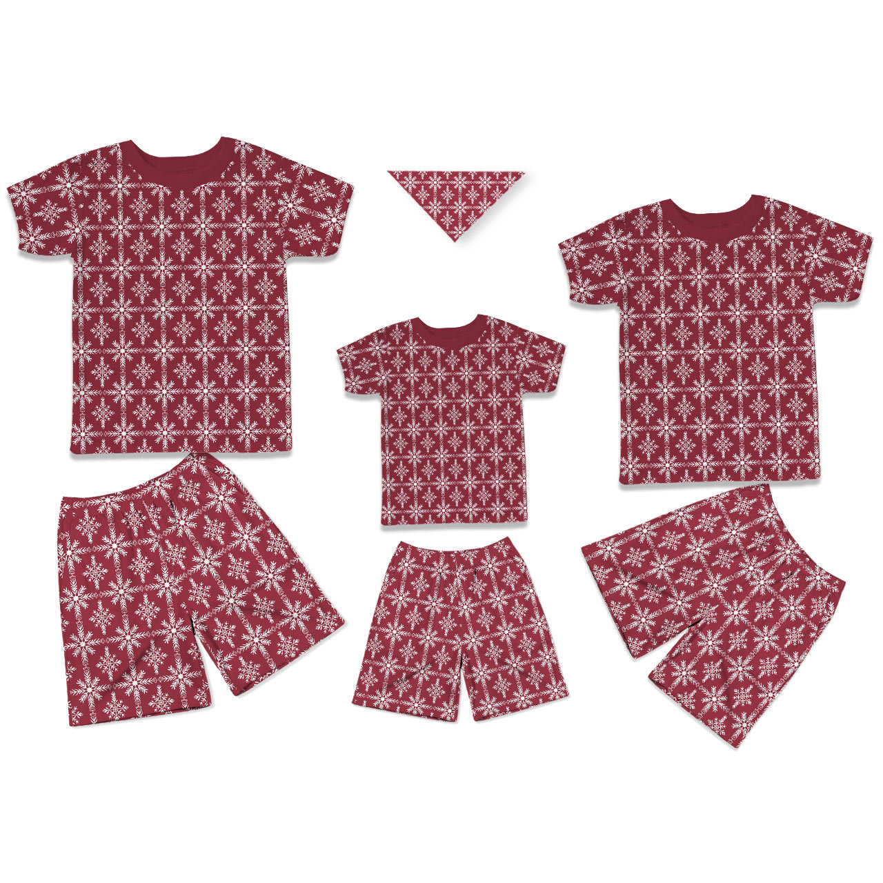 Crimson Snowfall All-Over Print Short Family Matching Pajama Sets