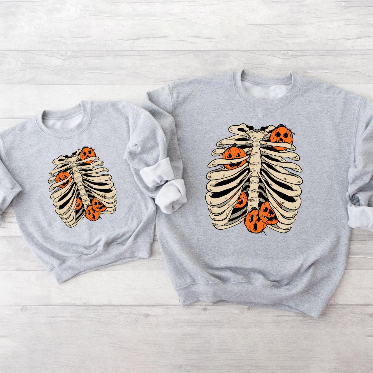 Pumpkin Bone Halloween Matching Sweatshirts