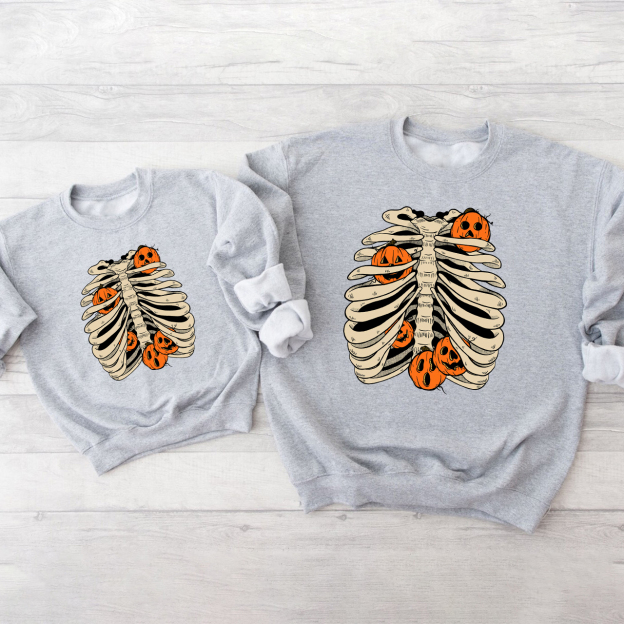 Pumpkin Bone Halloween Matching Sweatshirts