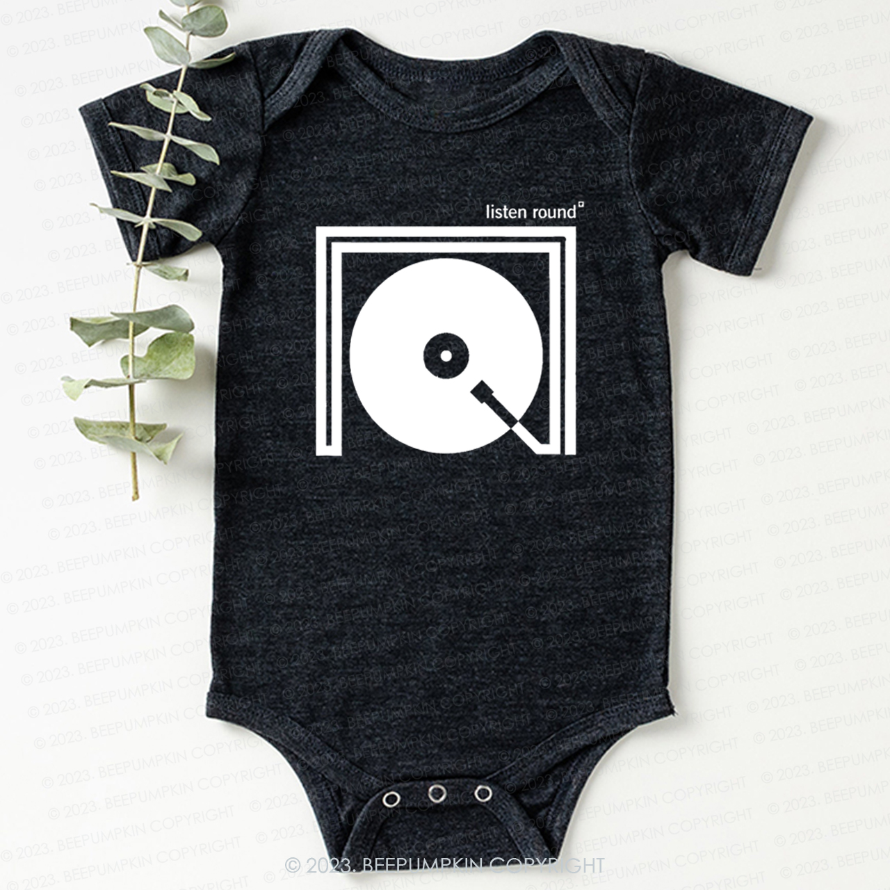 Turntable Record Player Listen Round Bodysuit For Baby