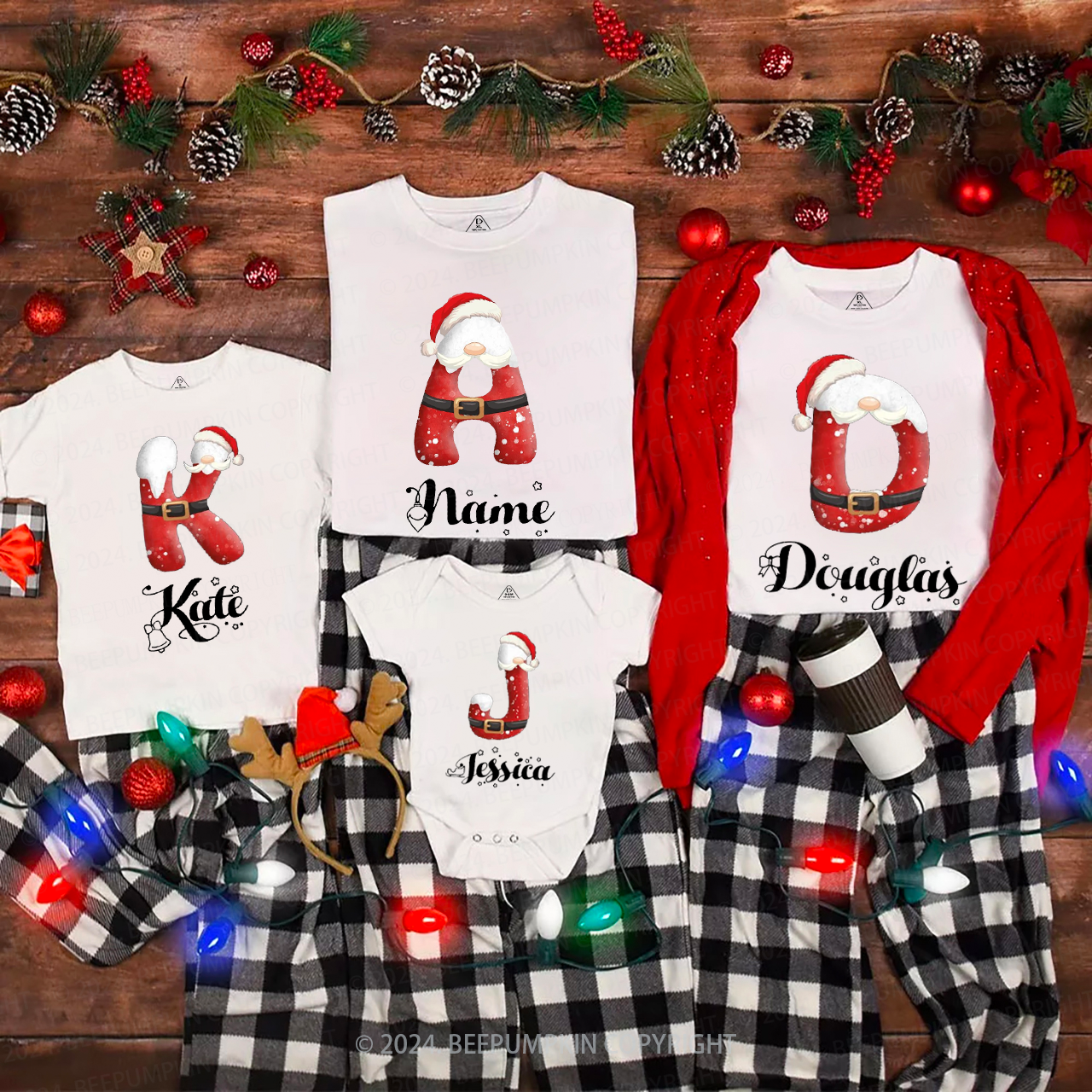Personalized Name Christmas Christmas Family Matching T-Shirts Beepumpkin