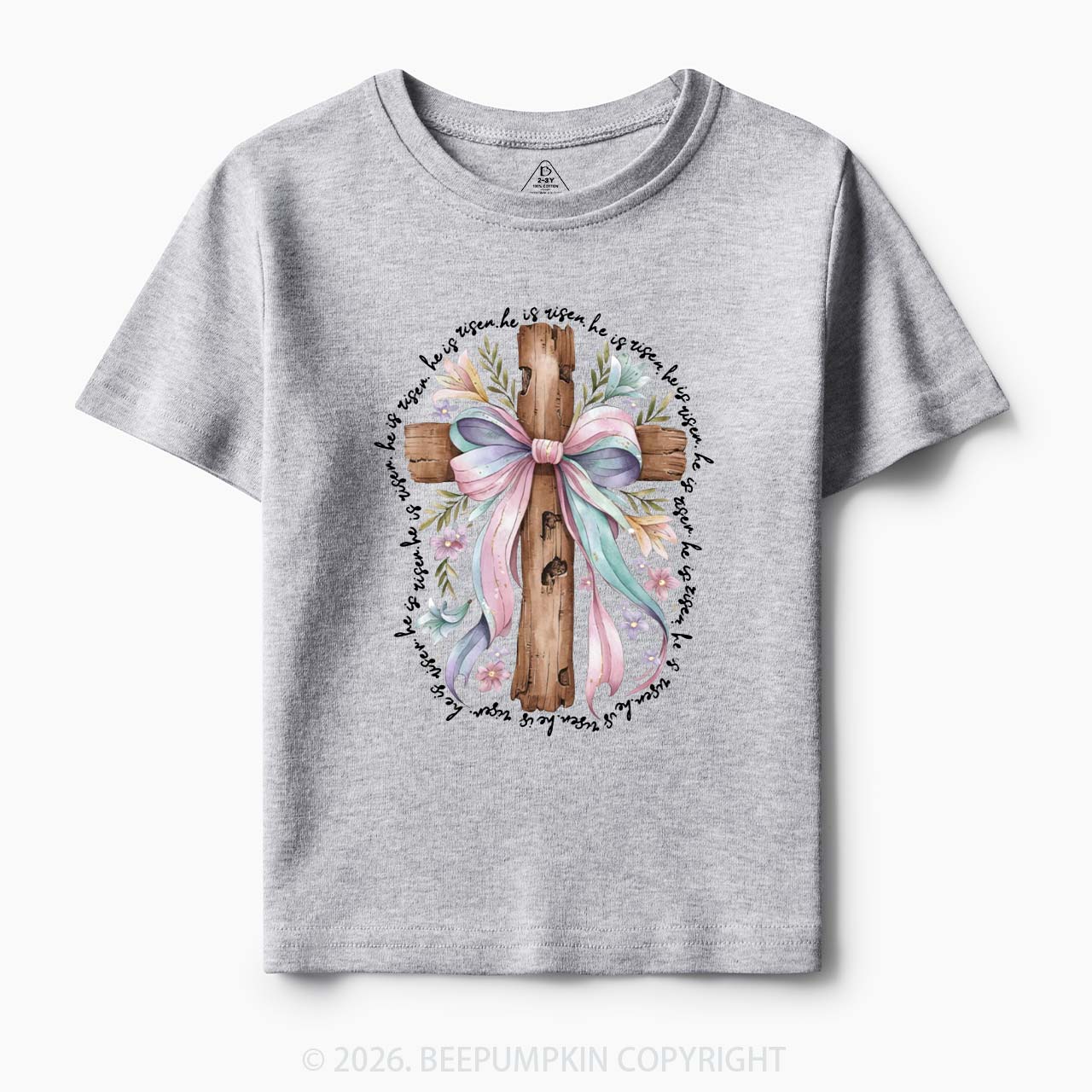 He Is Risen Soft Pastel Cross Toddler&Kids Tees