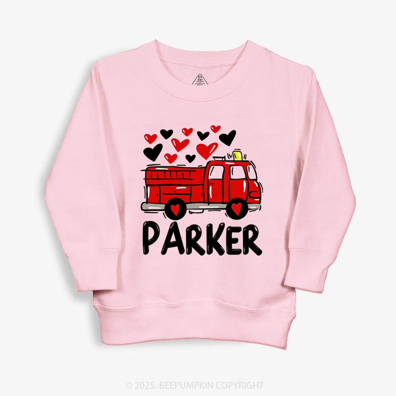 Personalized Name Fire Truck Valentine's Day Kid's Sweatshirt