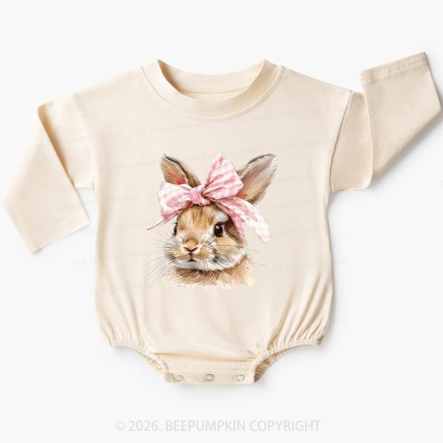 Cute Bunny with Bow Easter Baby Bubble Romper