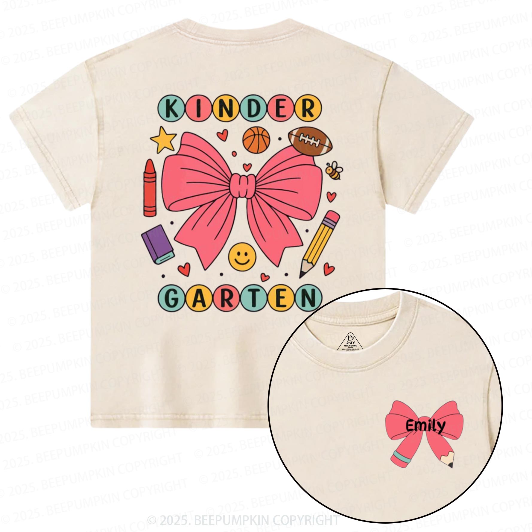 Personalized Coquette Kindergarten Toddler&Kids Washed Tees