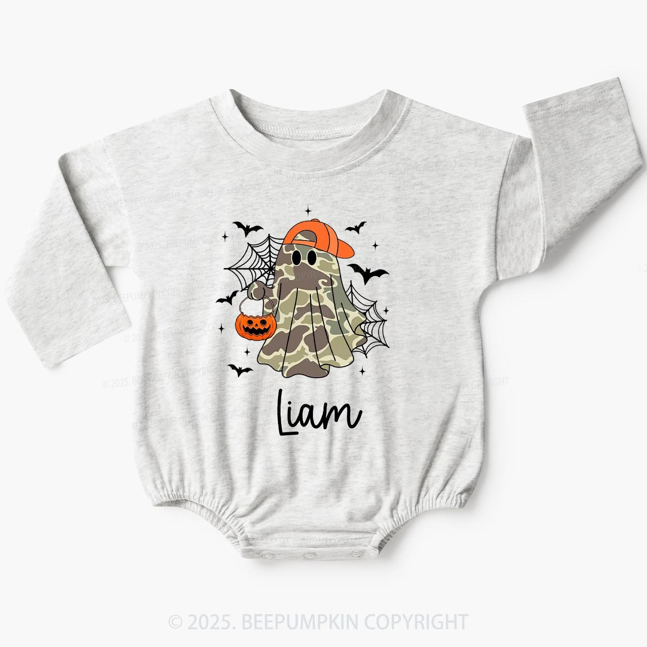 Personalized Boy Halloween Ghost Baby Bubble Romper Beepumpkin