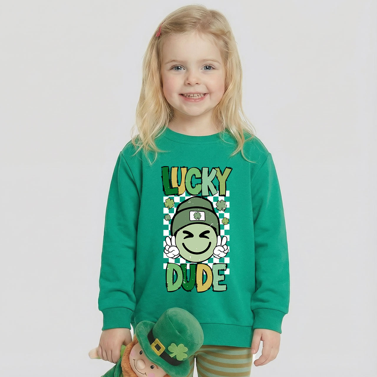 Retro Lucky Dude St.Patricks Day Kids Sweatshirt