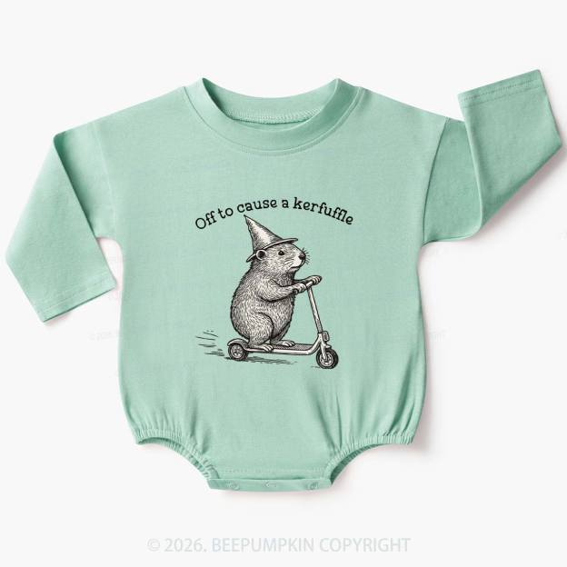 Off To Cause A Kerfuffle Groundhog Scooter Baby Bubble Romper