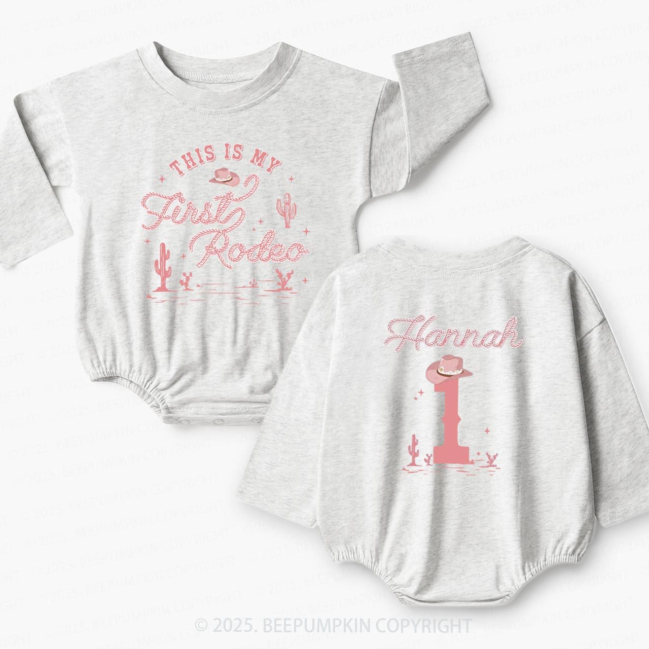 Personalized Pink Cowgirl Birthday  Baby Bubble Romper Beepumpkin