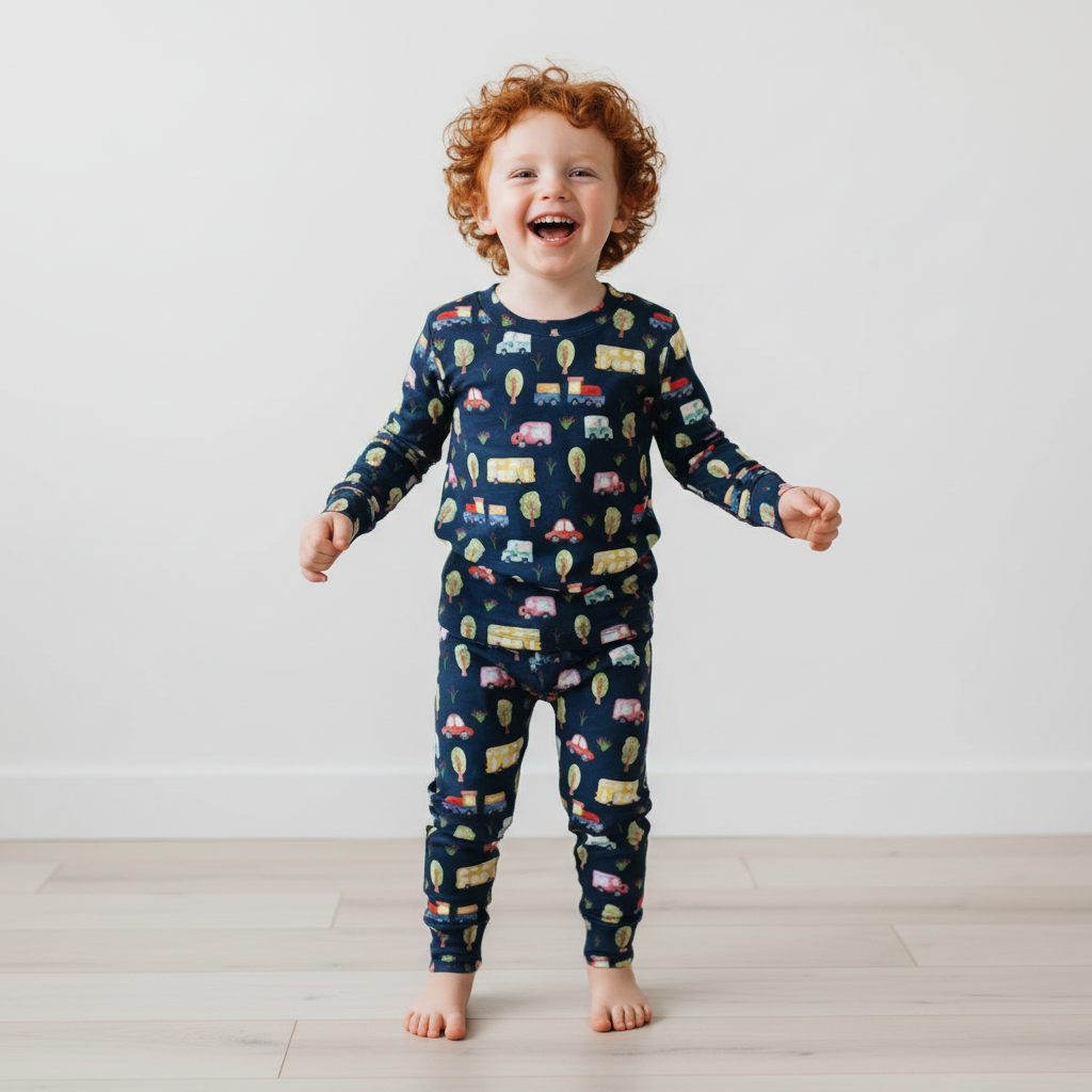 Happy Car Parade Two-Piece Pajama Set For Kids
