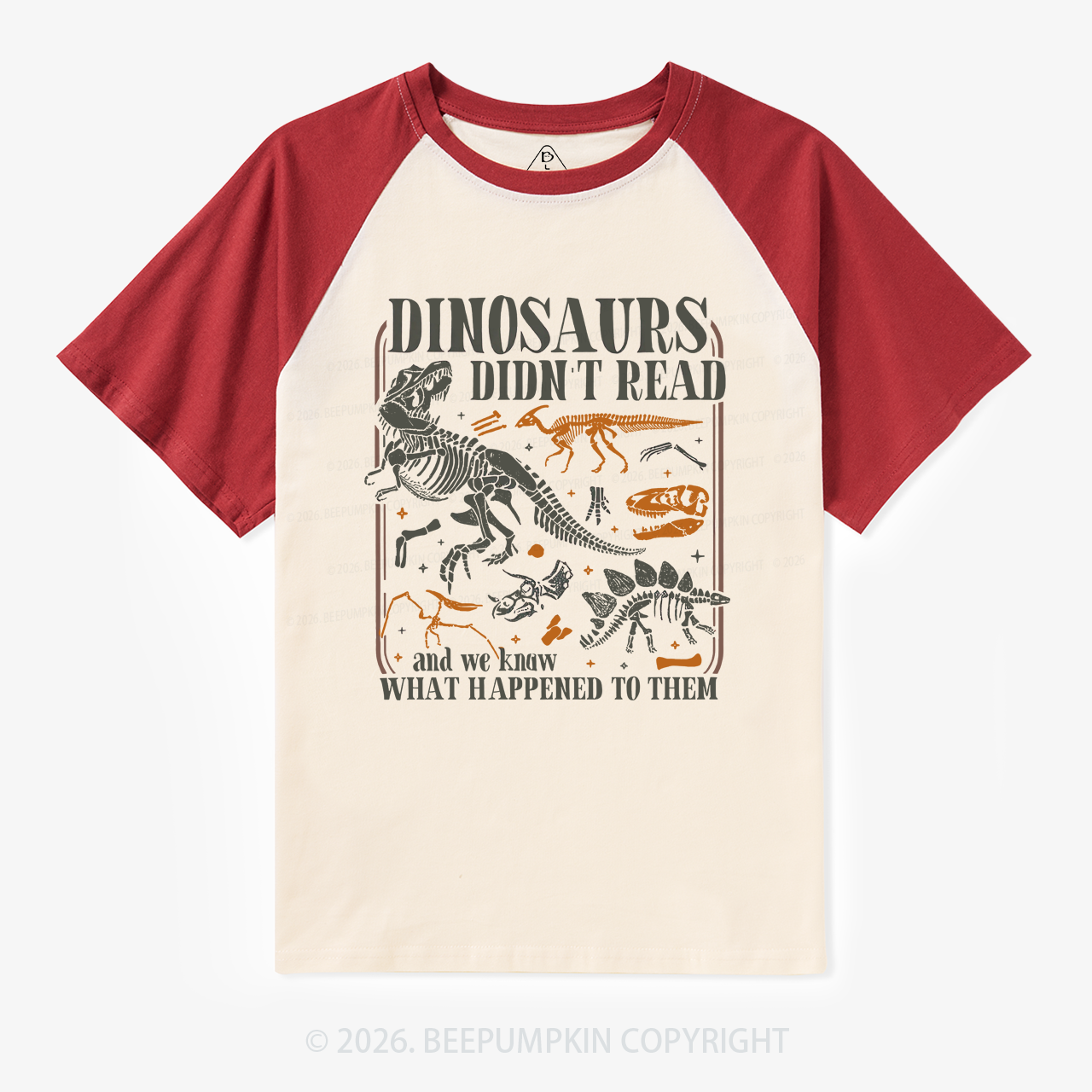 Funny Dinosaurs Didn't Read Book Lover Retro Raglan T-Shirt