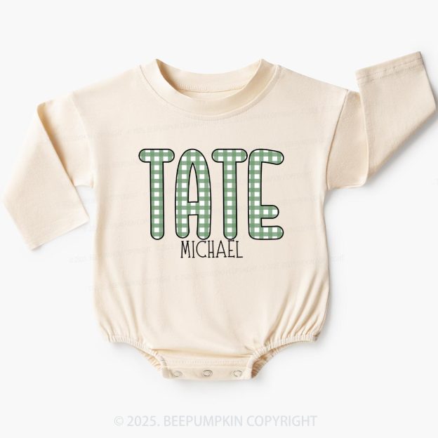 Personalized Green Gingham Name Baby Bubble Romper Beepumpkin