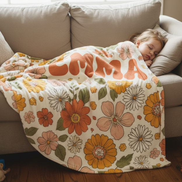 Personalized Flower Retro Fleece Blanket