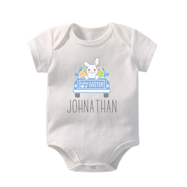 Personalized Easter Cute Bunny Truck Baby Bodysuit