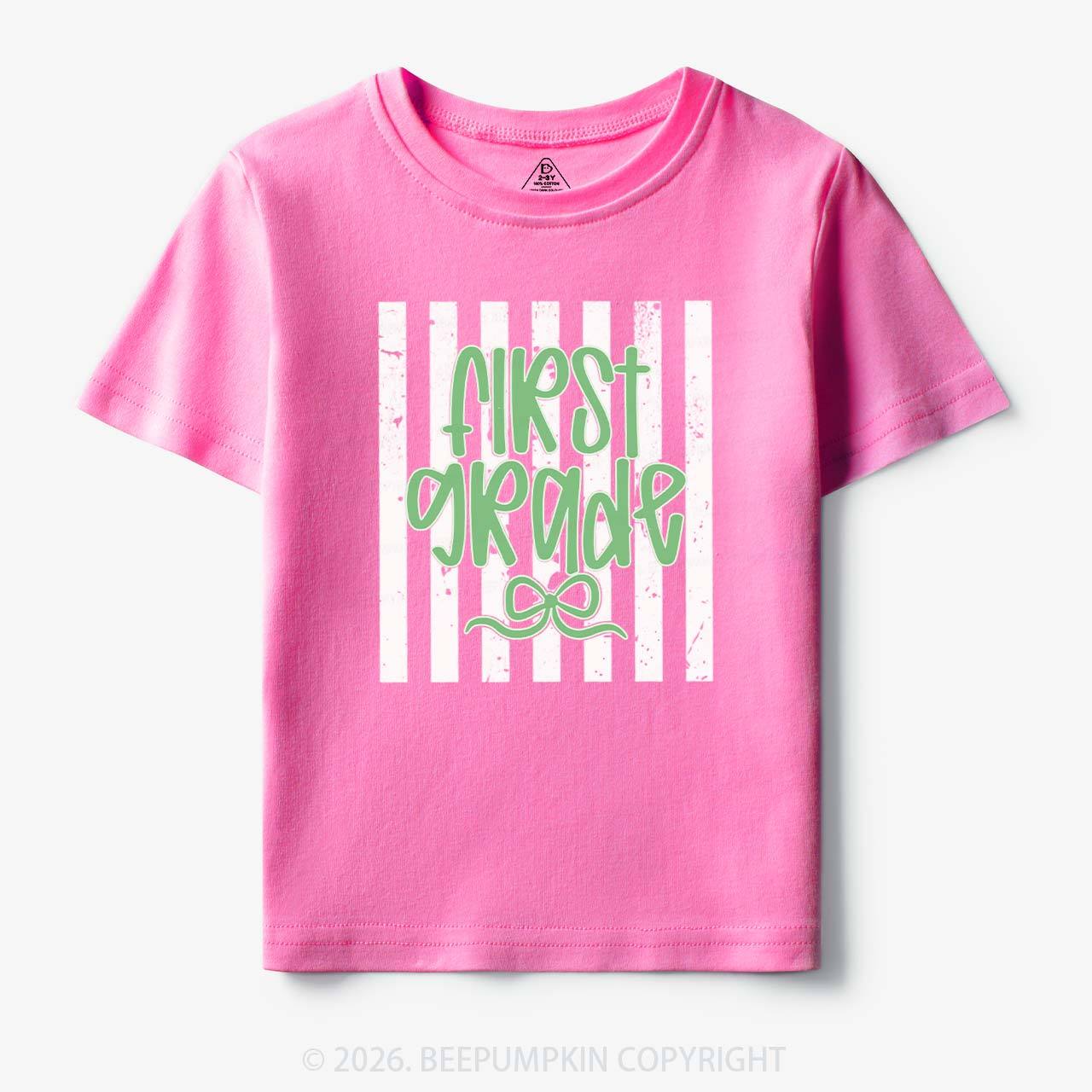 Colorful Stripes First Grade Cutie Bow Toddler&Kid's Tees
