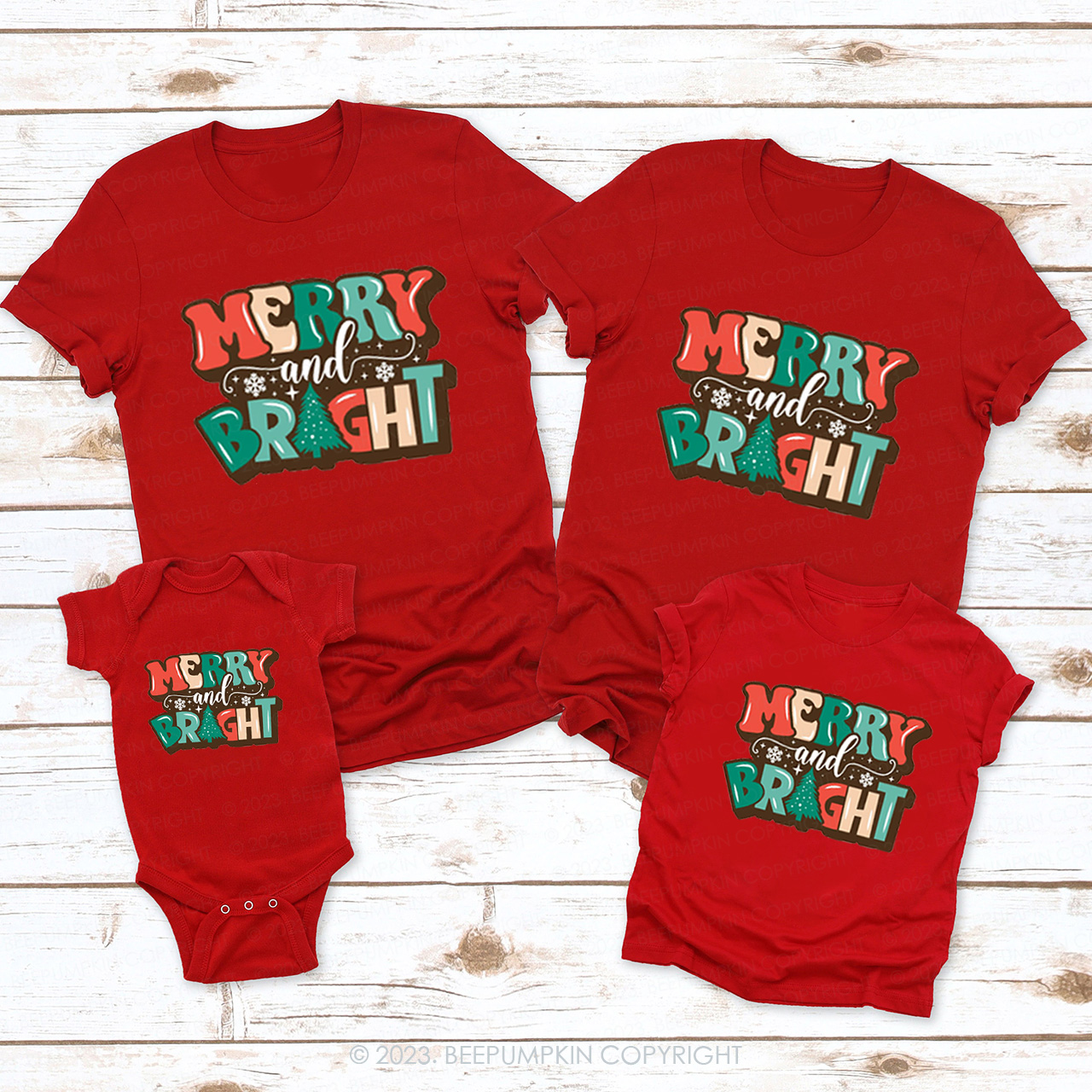 Happy Christmas Merry And Bright Shirts For Family Beepumpkin