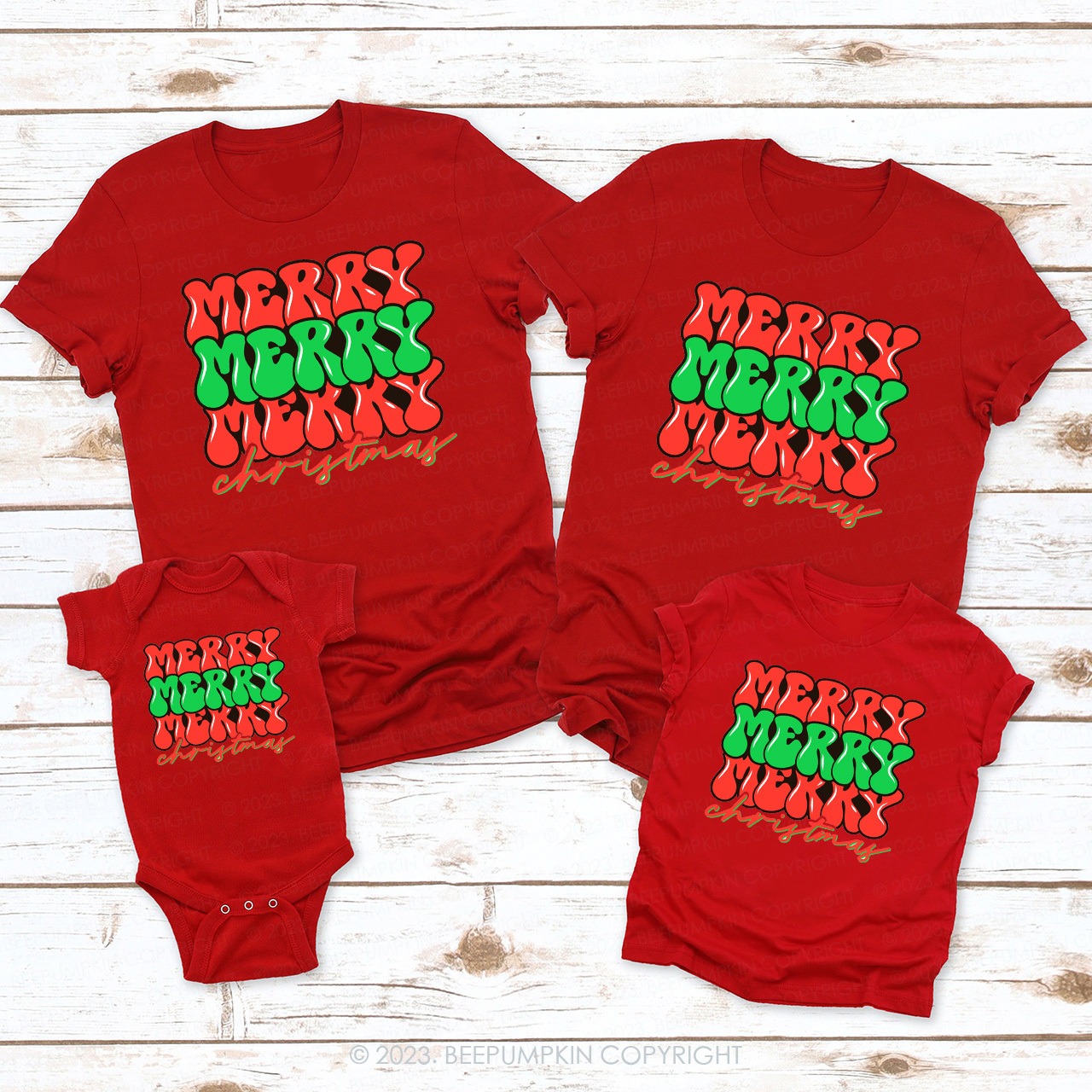 Merry Christmas Happy Christmas Matching Tees For Family Beepumpkin