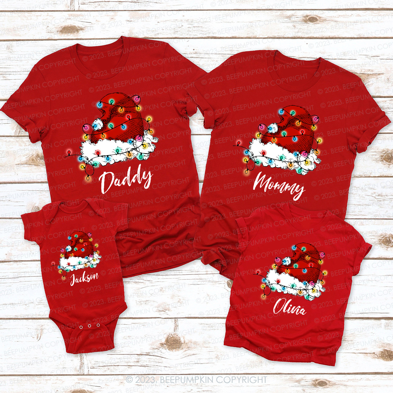 Personalized Merry Christmas Lantern Hat Matching Tees For Family Beepumpkin