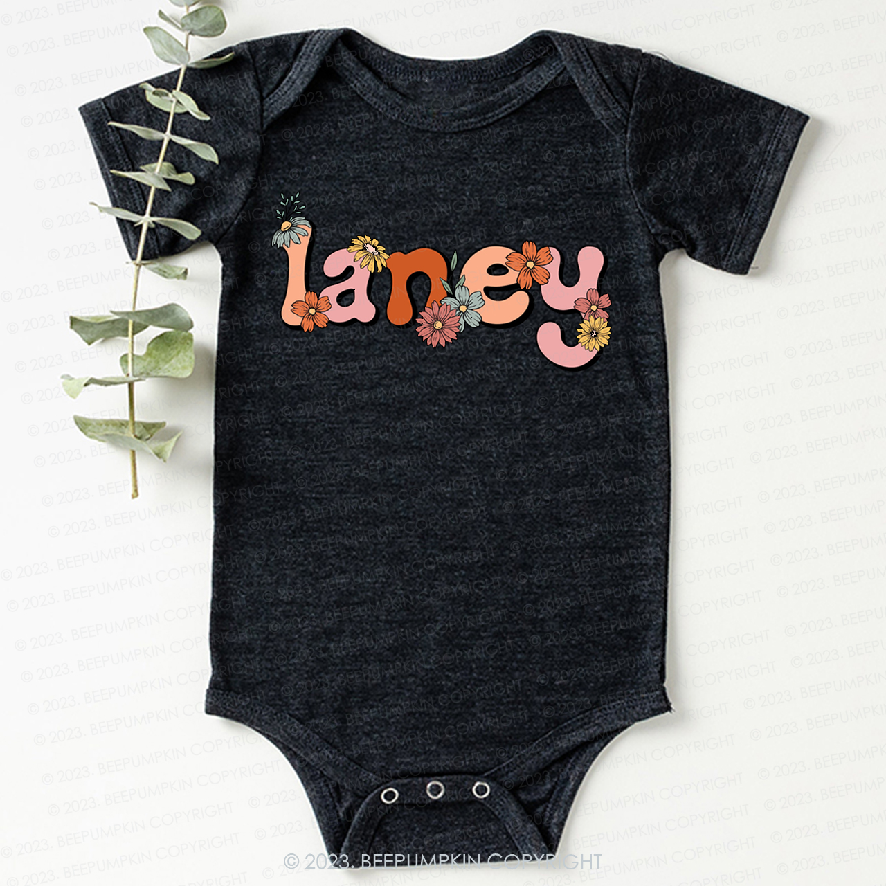Custom Name Flower Word Art Bodysuit For Baby