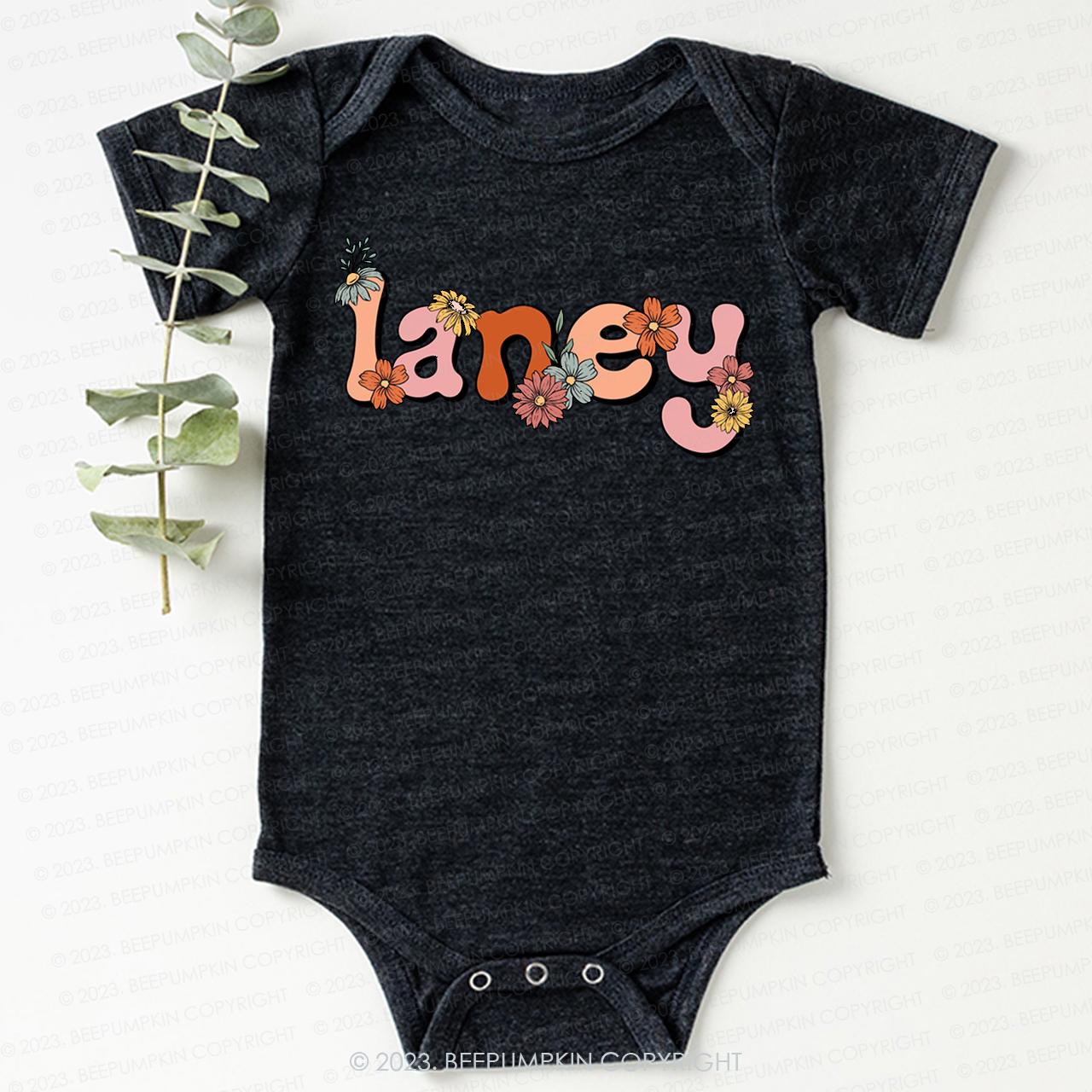Custom Name Flower Word Art Bodysuit For Baby
