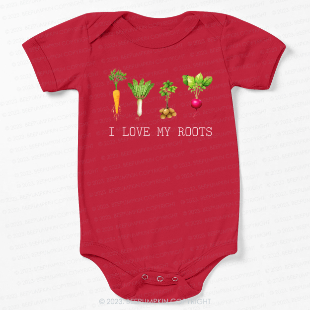 Vegetable I Love My Roots Bodysuit For Baby