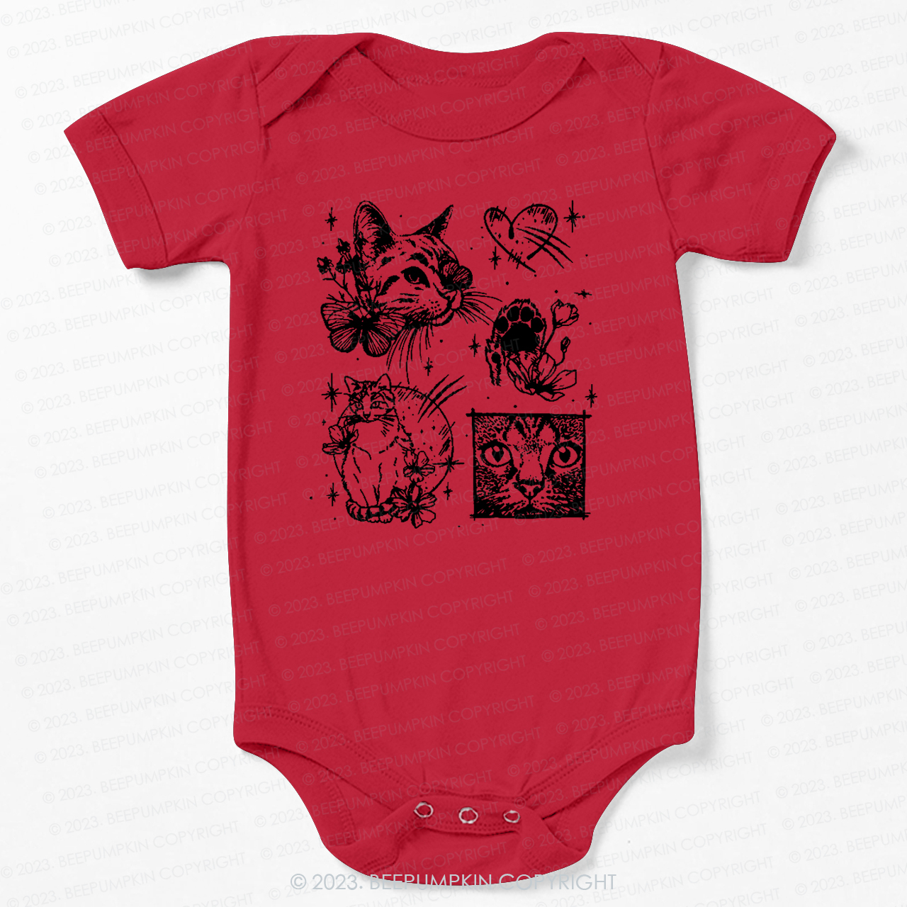 Cats Outlined Retro Bodysuit For Baby