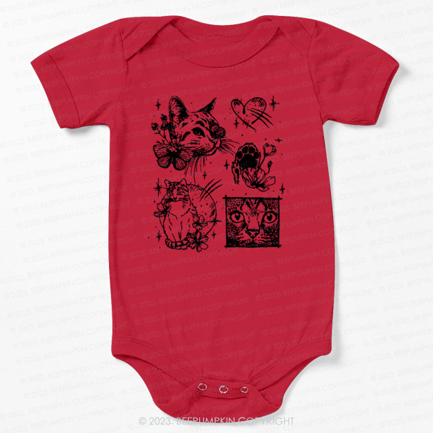 Cats Outlined Retro Bodysuit For Baby