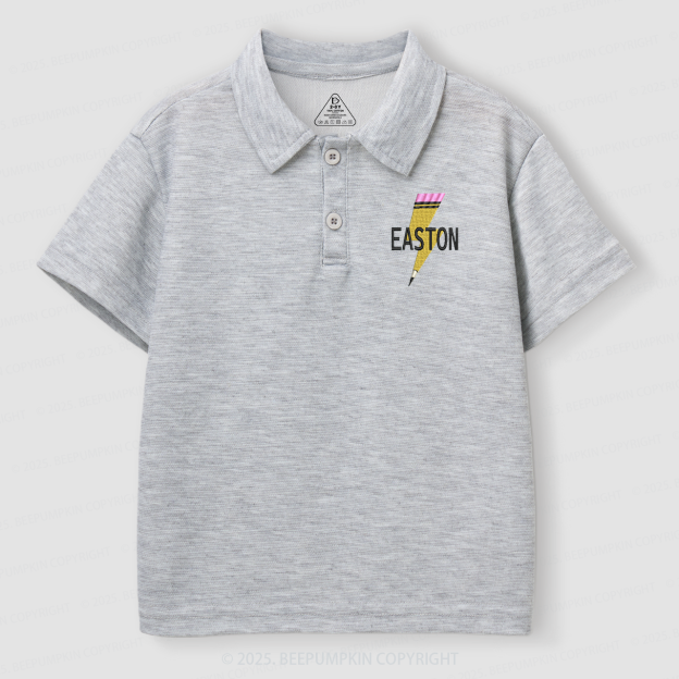 Personalized Embroidered Lightning Pencil Name Toddler&Kid's Polo Shirt Beepumpkin