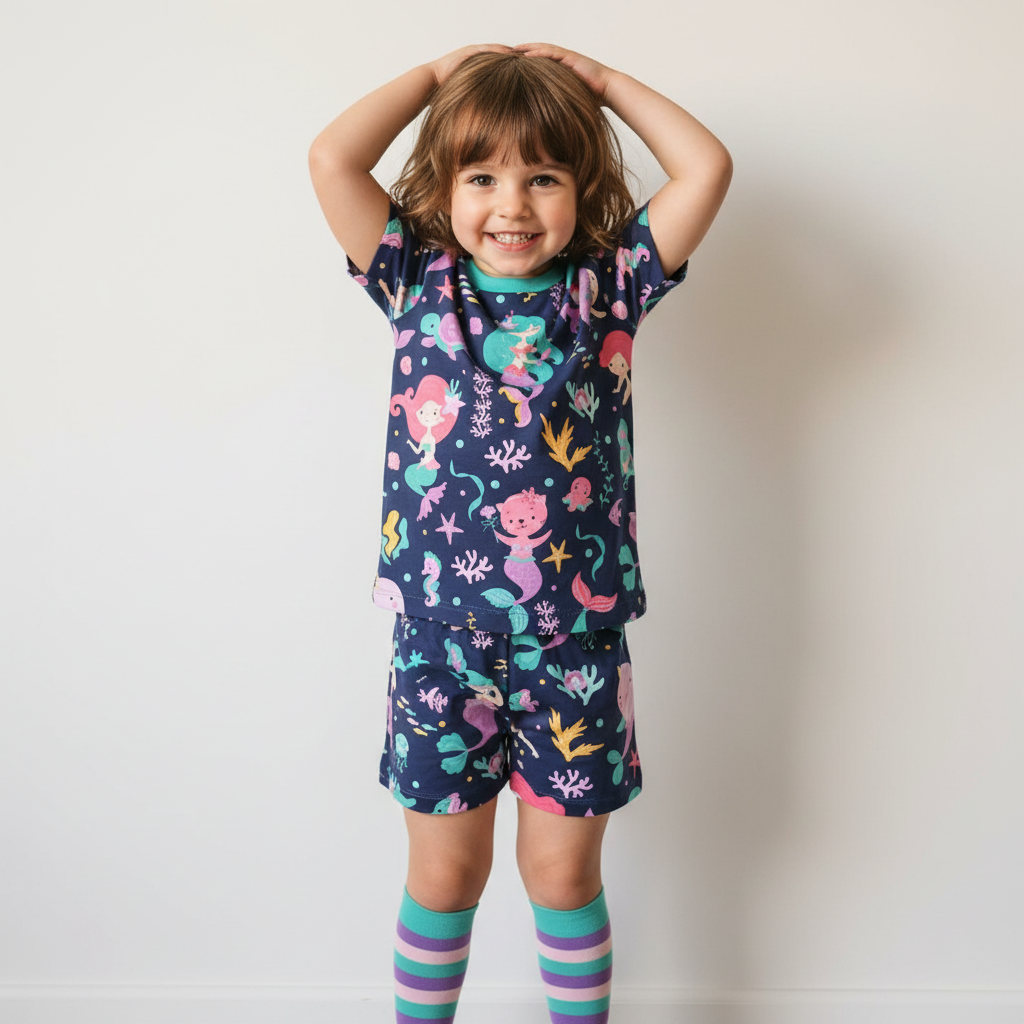 Magical Sea Mermaid Two-Piece Pajama Short Sets For Toddler&Kids