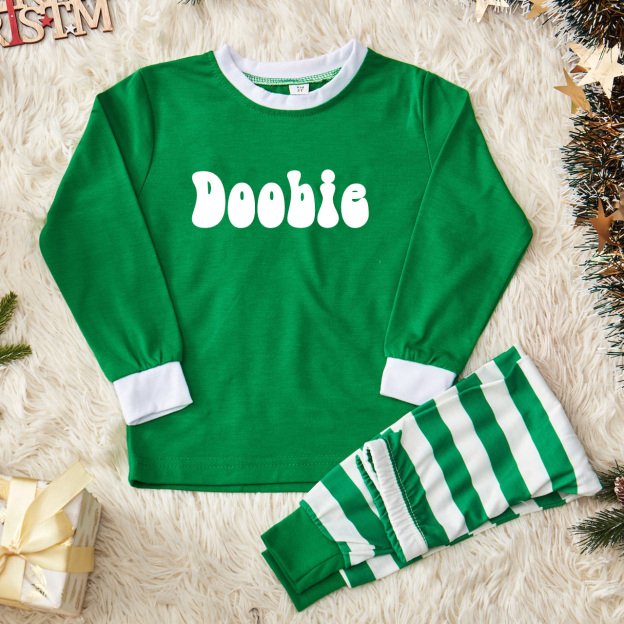 Personalized Matching Striped Xmas Pajamas For Kids