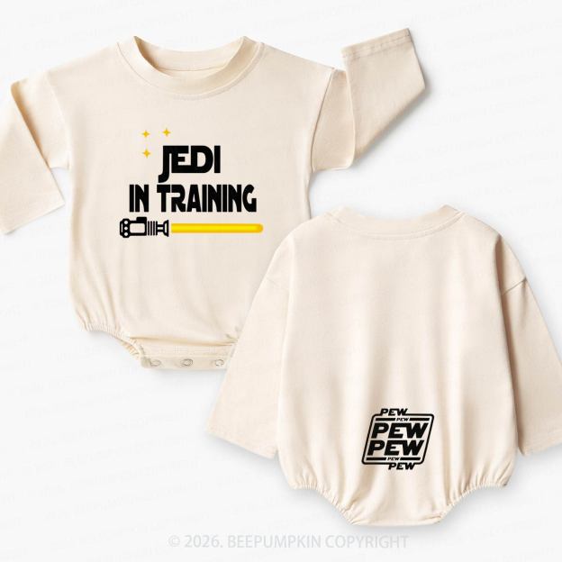 Back on the Butt Says PEW PEW PEW Baby Bubble Romper