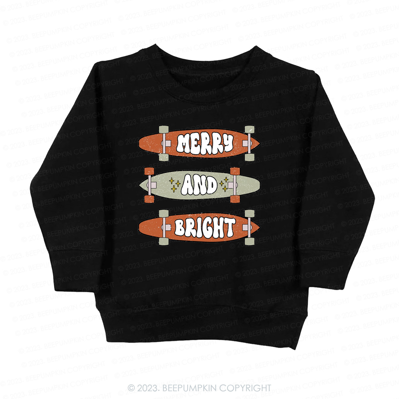 Merry And Bright Christmas Skateboard Kids Sweatshirt Beepumpkin