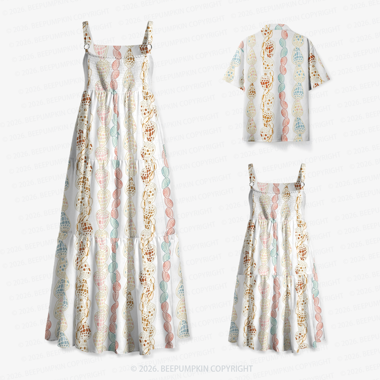 Ocean Shell Serenade Mom&Kids Summer Matching All-Over Print Outfits