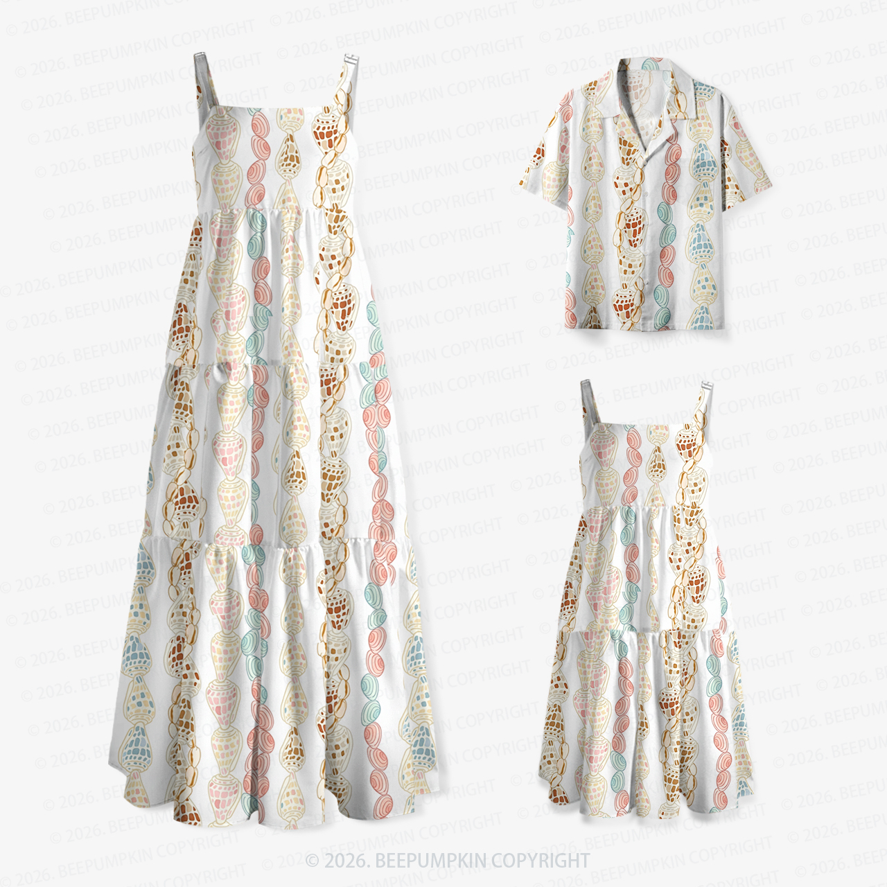 Ocean Shell Serenade Mom&Kids Summer Matching All-Over Print Outfits