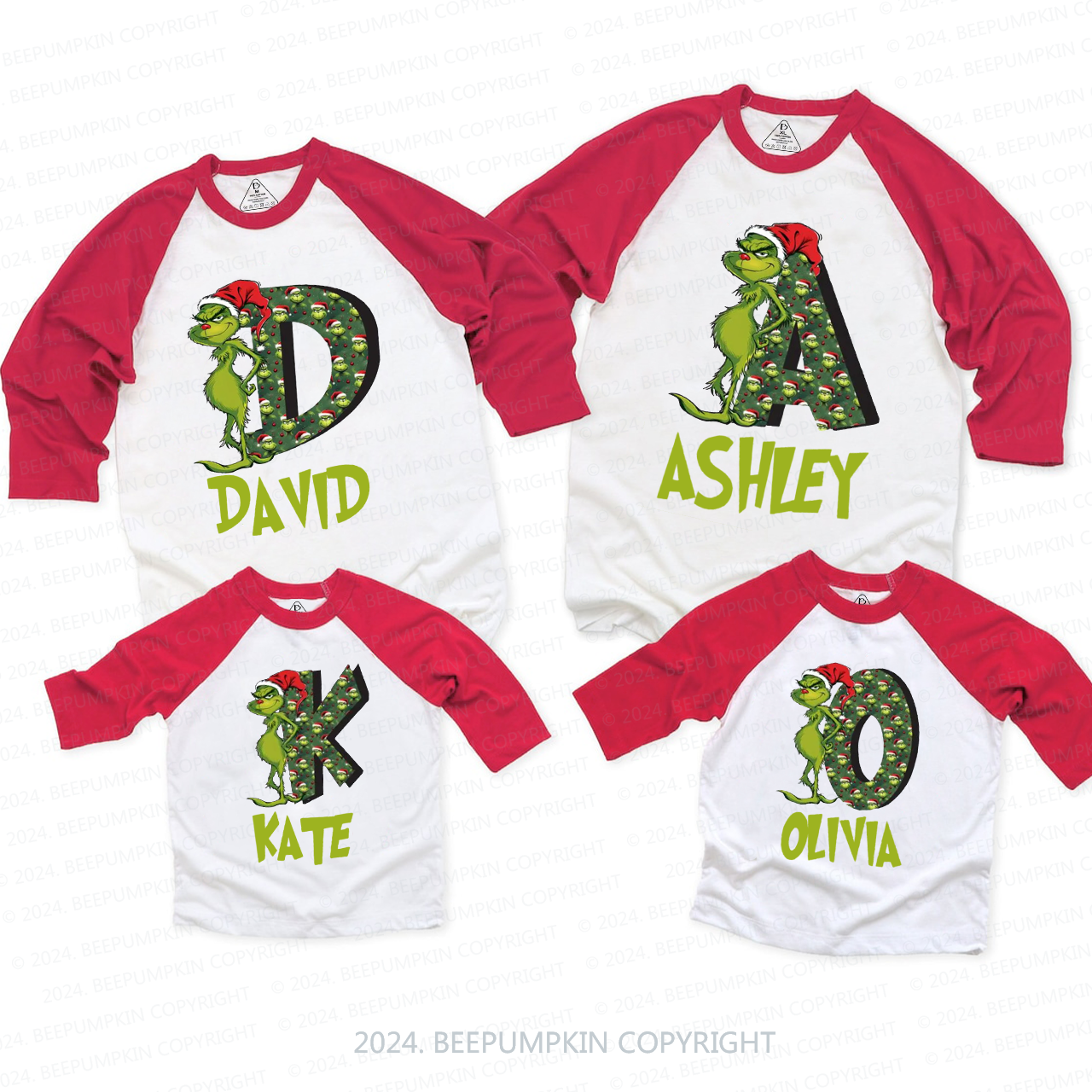 Personalized Print Alphabet Wall Family Matching Raglan Sleeves T-Shirts Beepumpkin 