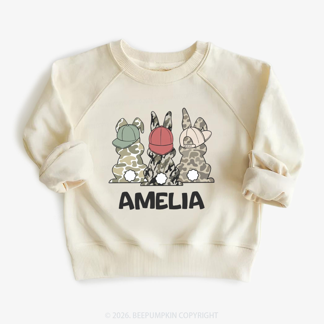 Personalized Camo Easter Bunny Kid's Sweatshirt