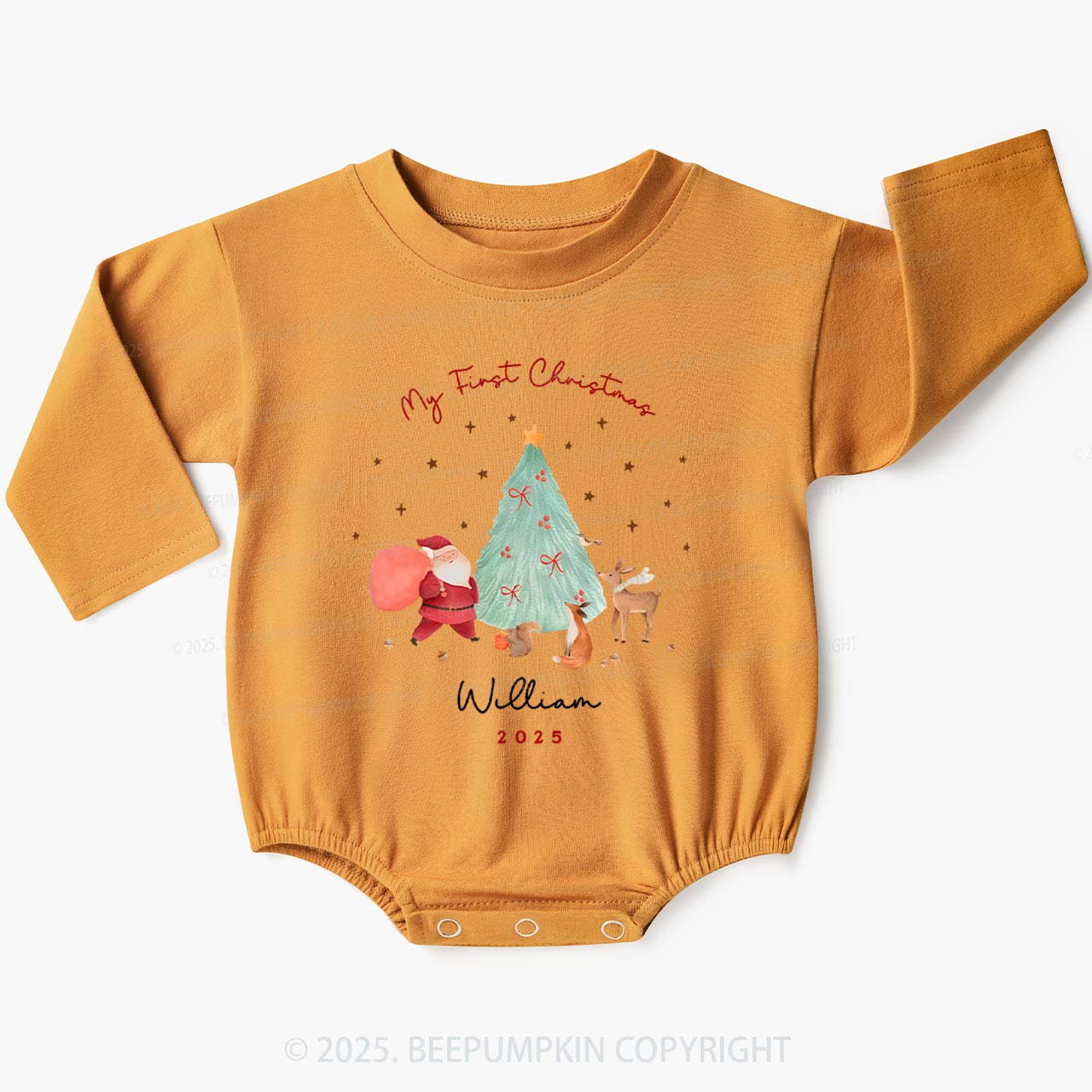 Personalized Baby's 1st Christmas Baby Bubble Romper Beepumpkin