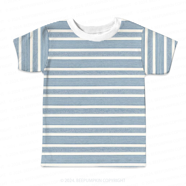 Blue And White Straight Lines All Over Print Kids Tees