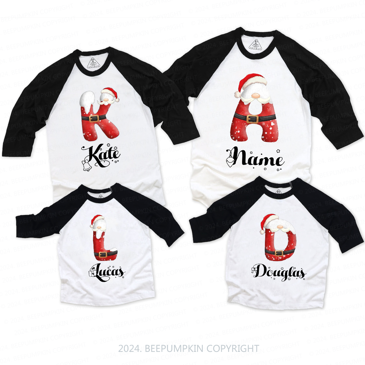 Personalized Name Christmas Family Matching Raglan Sleeves T-Shirts Beepumpkin 