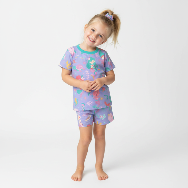 Mermaid Dreamland Two-Piece Pajama Short Sets For Toddler&Kids