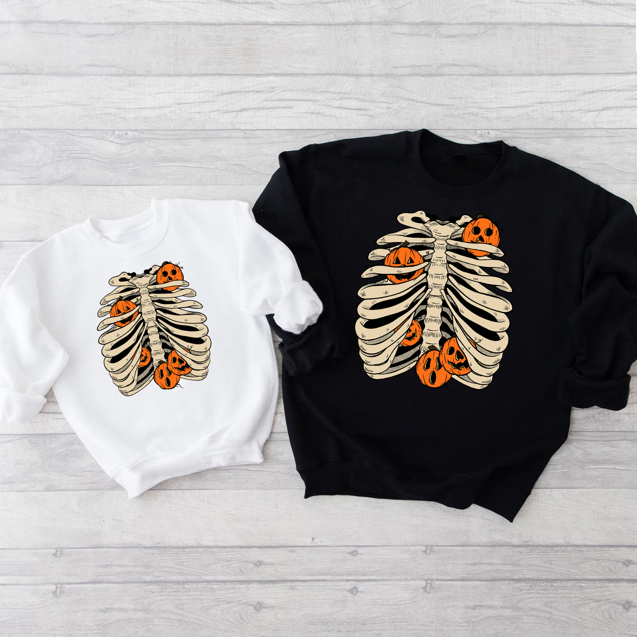 Pumpkin Bone Halloween Matching Sweatshirts