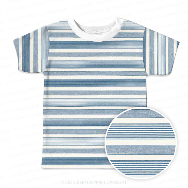 Blue And White Straight Lines All Over Print Kids Tees