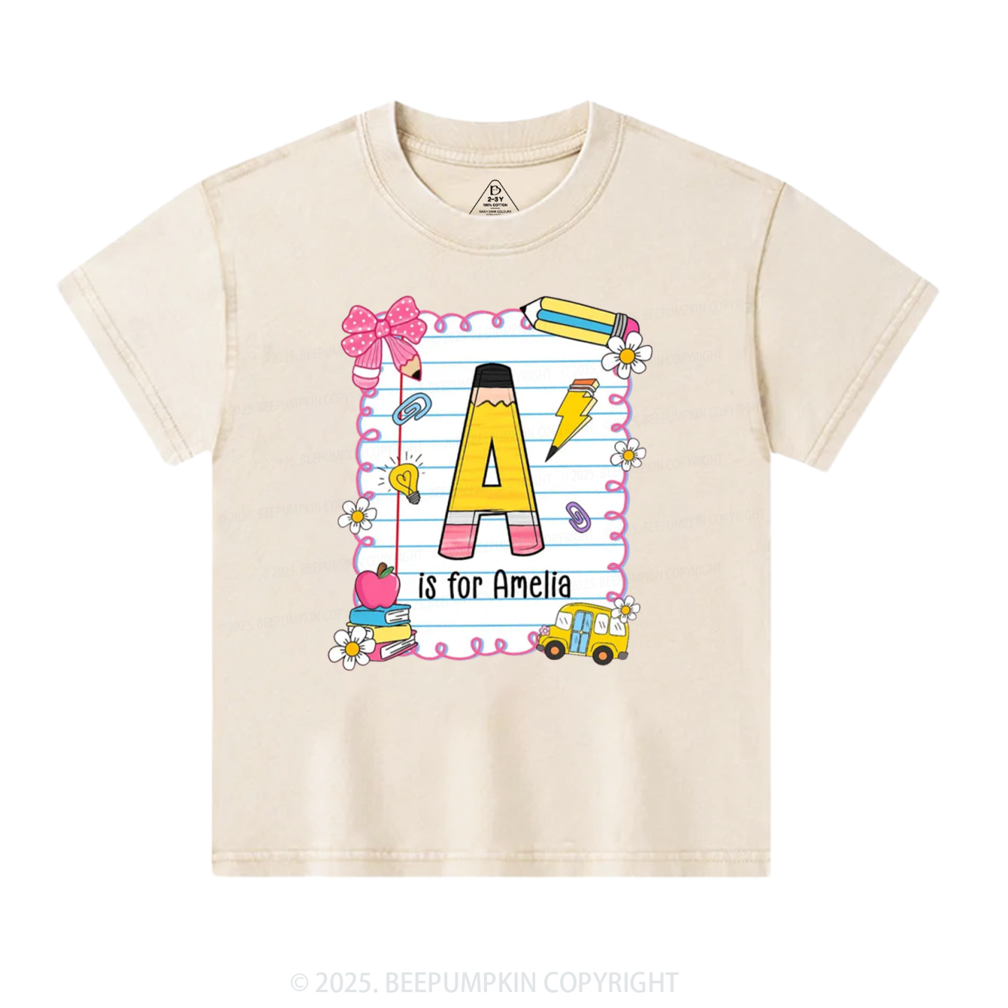 Personalized Alphabet Pencil Name Toddler&Kids Washed Tees