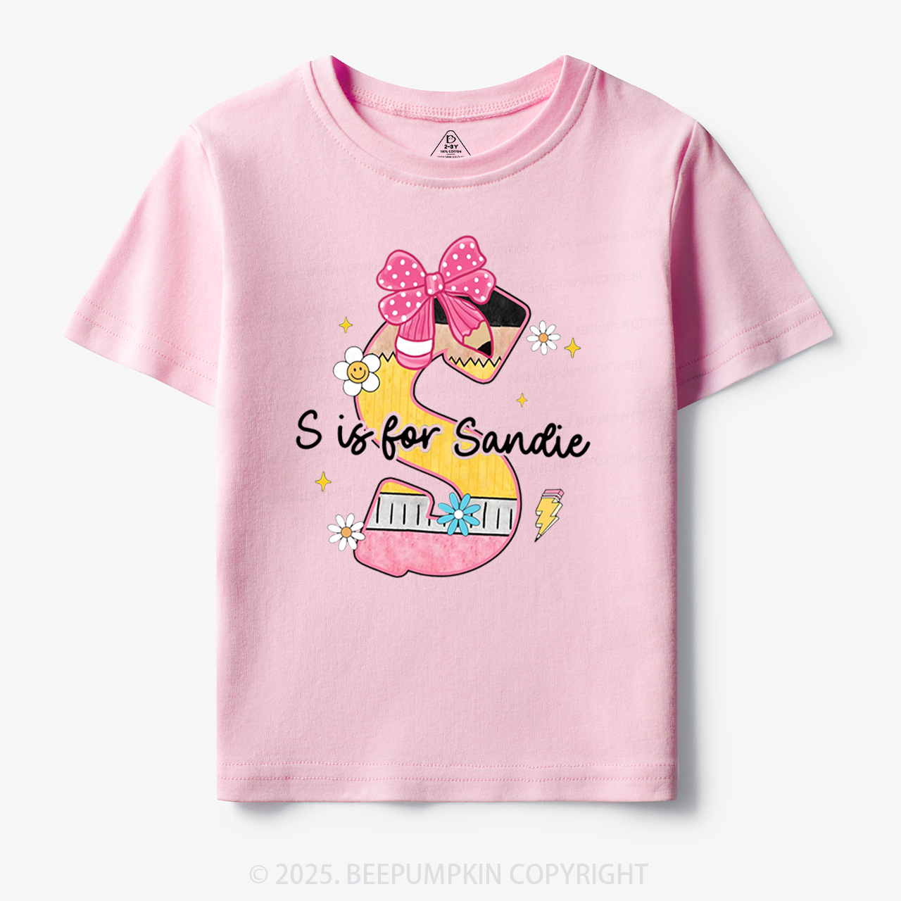 Personalized Pencil Bow Name Toddler&Kid's Tees Beepumpkin