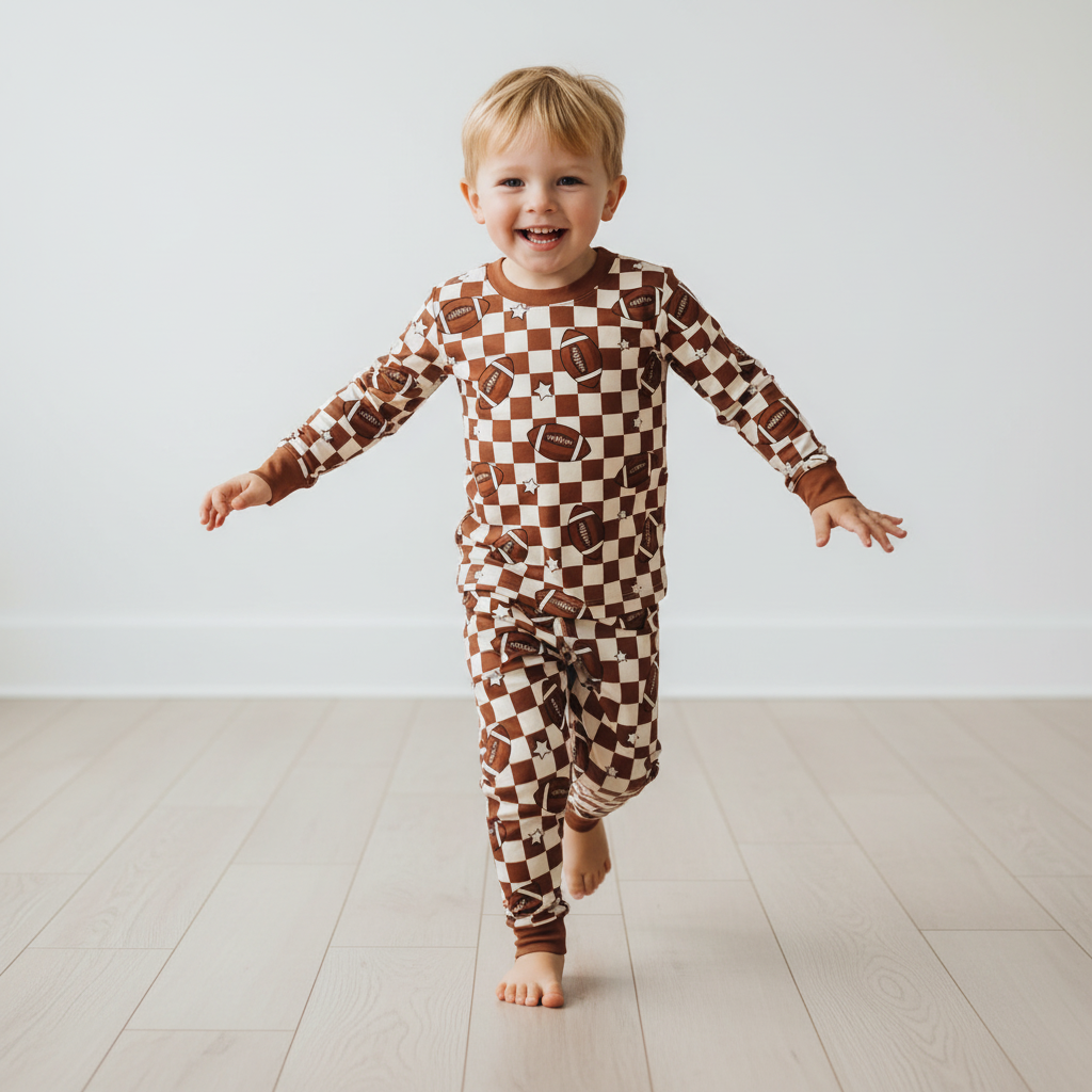 Football Kickoff Checkboard Two-Piece Pajama Set For Kids