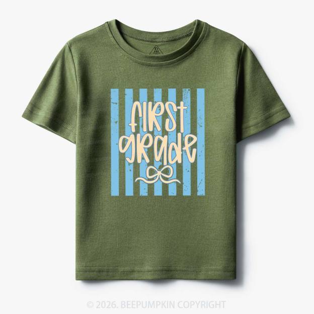 Colorful Stripes First Grade Cutie Bow Toddler&Kid's Tees